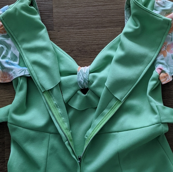 Vintage Mint Green Floral Tie Front Dress - Picture 4 of 6